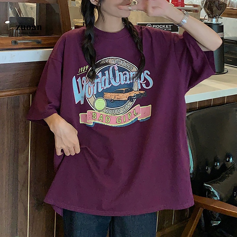 SUXI Áo thun ngắn tay cổ tròn in họa tiết thời trang năng động Hàn Quốc