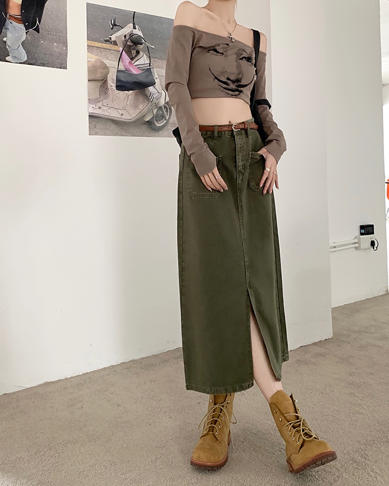 Chân Váy Denim Chữ a Lưng Cao Phối Túi Thời Trang Mùa Thu Hàng Mới 55193