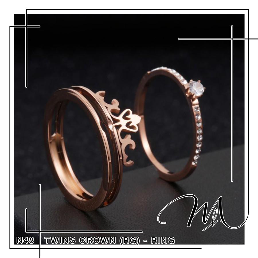 Set 2 nhẫn Titan nữ đính đá hình vương miệng cực kỳ đẹp - N48