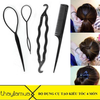 Combo 10 bộ dụng cụ làm tóc 4 món bằng nhựa giúp bạn tạo kiểu tóc một cách dễ dàng