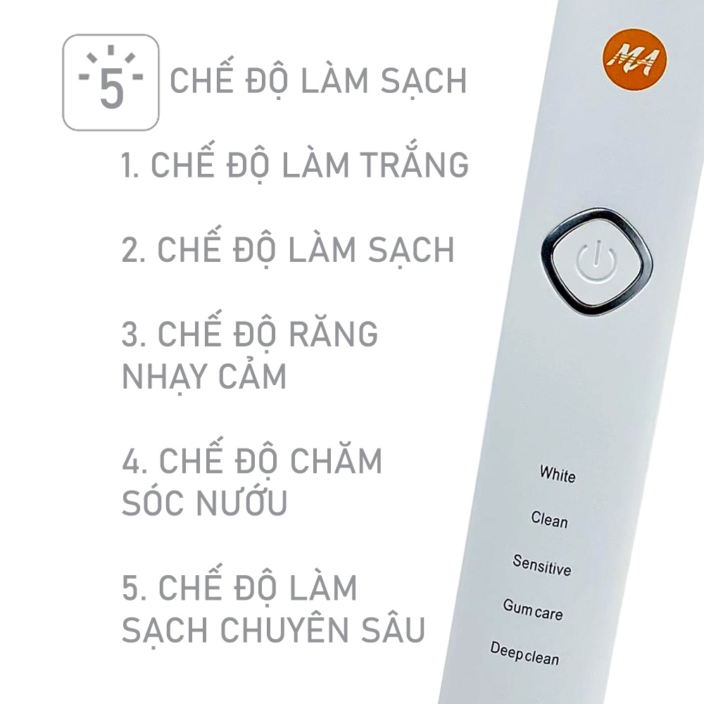 Bàn chải điện MaxAir công nghệ sóng âm Sonic, 5 chế độ rung, tặng kèm 2 đầu bàn chải, hàng chính hãng, BH 12T