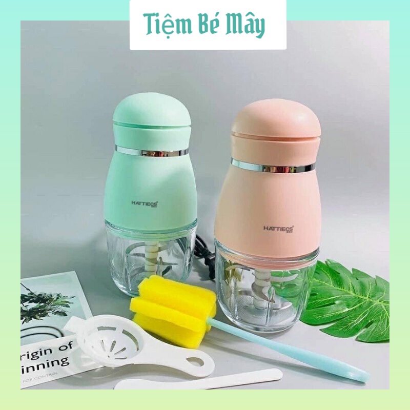 Máy xay thịt mini, máy xay ăn dặm Hattiecs 6 lưỡi 300ml