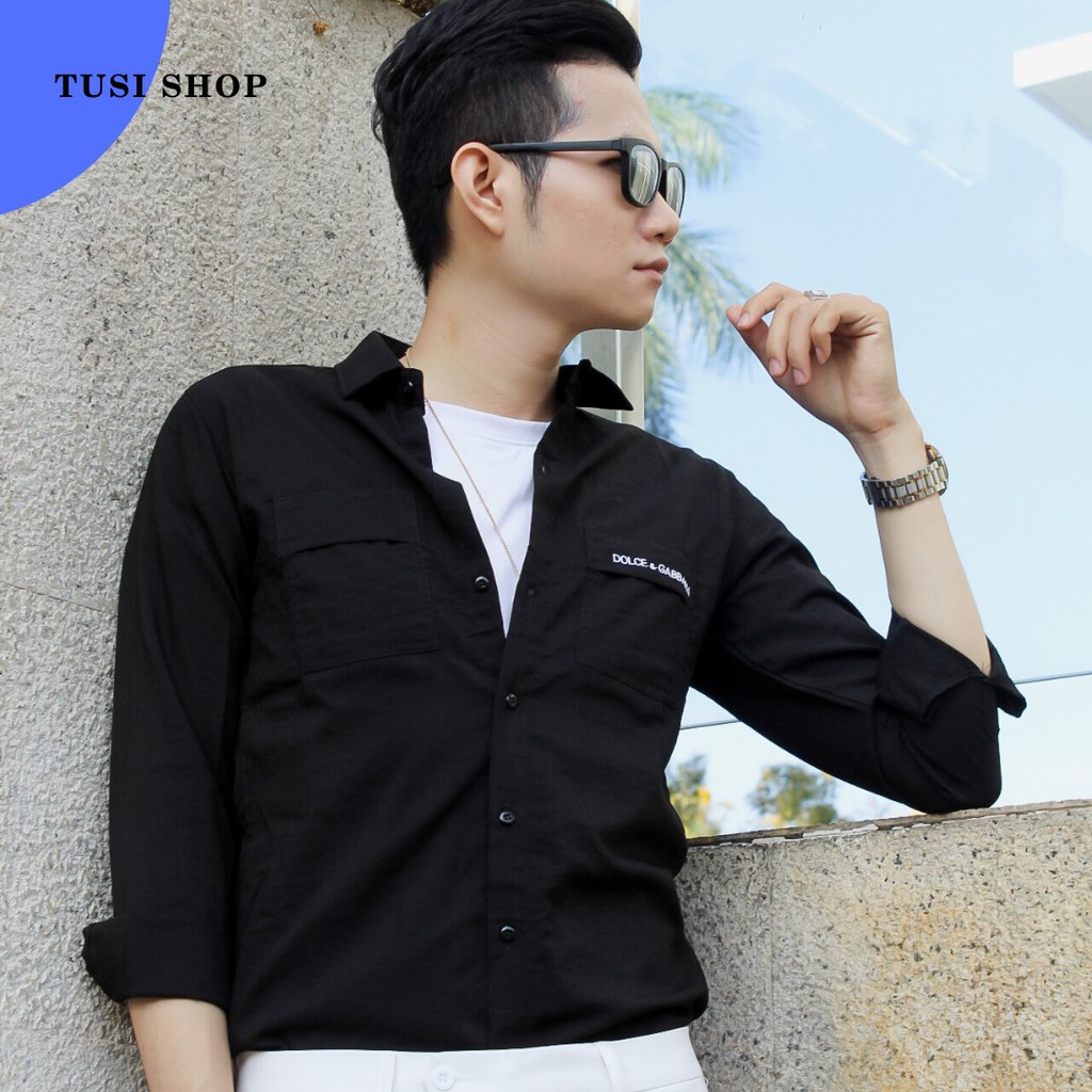 Áo đũi nam cổ bẻ sơ mi đũi áo có cổ dài tay túi hộp DOLCE & GABBANA