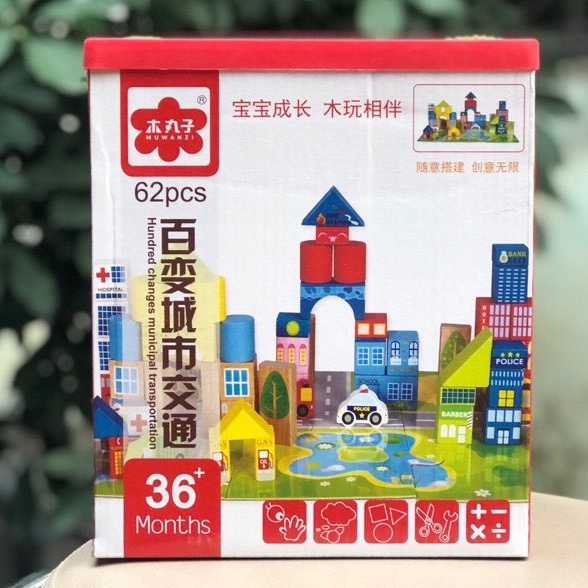 Xếp Hình Xây Dựng Thành Phố TOTORO KIDS, Bộ Ghép Gỗ Theo Mô Hình 62 Chi Tiết Cho Bé Tập Làm Kỹ Sư