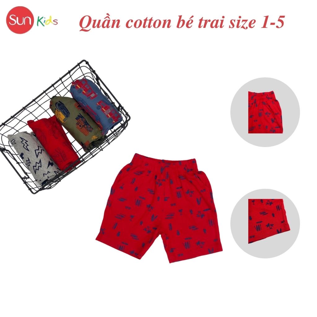 Quần đùi bé trai SUNKIDS1, quần short bé trai chất cotton mềm mát, size 1-5 tuổi nhiều màu