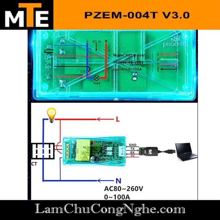 Mới! Công tơ điện tử đa năng PZEM-004T AC 220V 100A giao tiếp UART Đo điện áp, dòng điện, công suất thiết bị