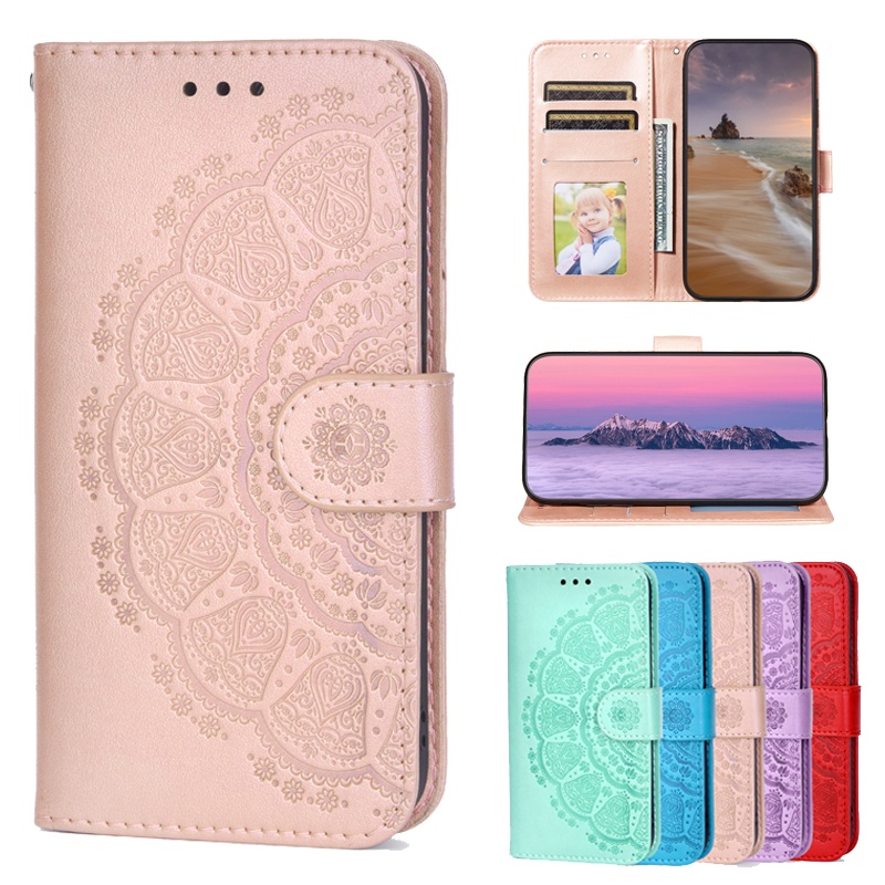 Casing Moto G7 E5 GO G9 Plus E Z4 Play E6S E6 Plus Play Mandala Totem Pattern Magnetic Flip Leather Case Bracket Card Slot Flower Lanyard Shell