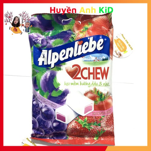 Kẹo mềm alpenliebe 2 vị hương dâu và nho mềm ngon kẹo đồ ăn vặt cho bé và mọi người