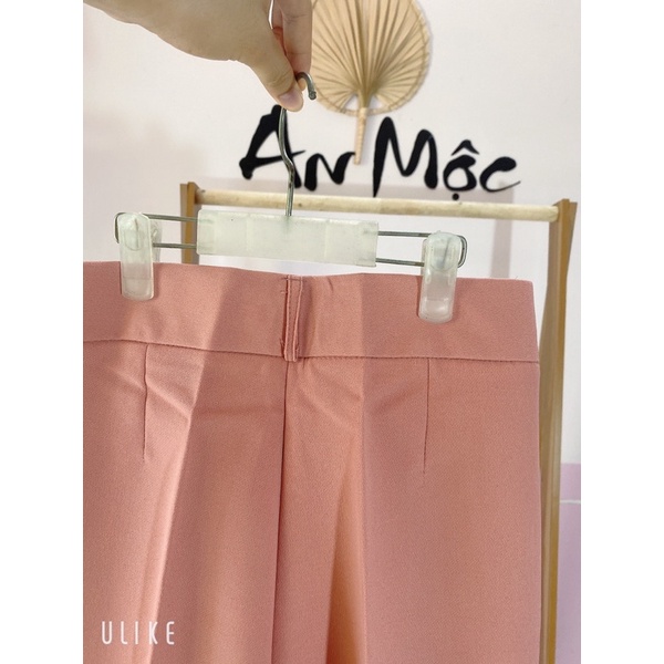 [AN MỘC] Quần Suông Ống Rộng Màu Hồng Đỗ Nhạt Cúc Lệch Cạp Cao Tôn Dáng from dài 100cm