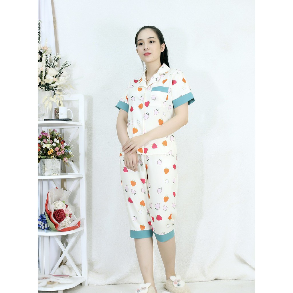 [HÌNH THẬT 100%] Bộ đồ Pijama nữ lửng họa tiết  HỌA TIẾT QUẢ DÂU - vải siêu lụa cao cấp - Cực Kì Sang Chảnh | BigBuy360 - bigbuy360.vn
