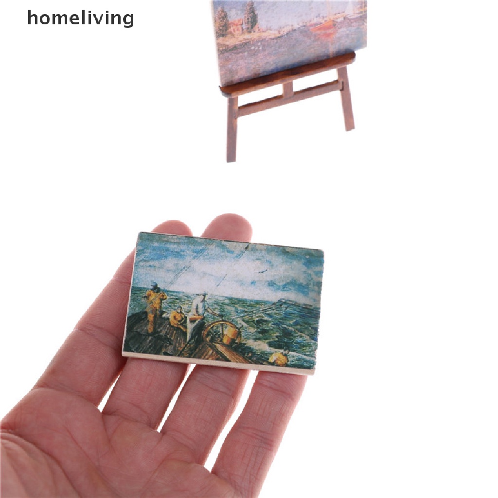 Bộ Giá Đỡ Đứng Và 2 Bức Tranh Gỗ Trang Trí Nhà Búp Bê