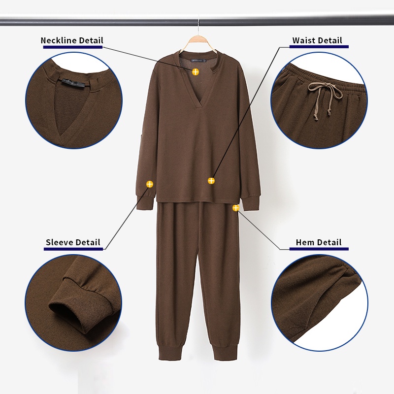 Set đồ thể thao ZANZEA gồm áo sweatshirt cổ chữ V + quần dài eo co giãn phong cách thường ngày cho nữ