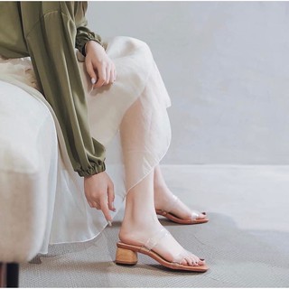 Dép Guốc CITAS Nữ Đẹp / Sandal Hai Bản Quai Trong Cách Điệu Màu Nâu Đế Trụ Gót Vân Gổ 5 Phân Phong Cách Hàn Quốc CTS-CG