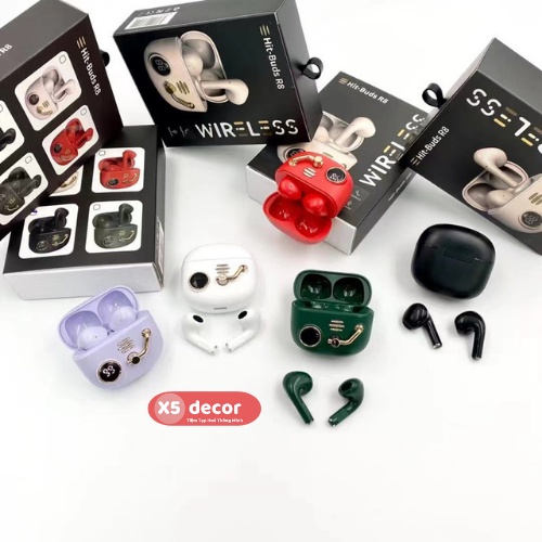 Tai Nghe Không Dây Bluetooth R8 Tai Nghe Nhét Tai - Phong Cách Retro Độc Đáo, 5 Màu Ưa Chuộng Đen, Tím, Trắng, Xanh Rêu