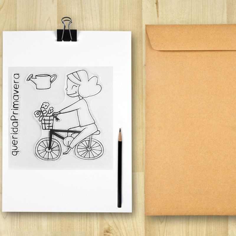 Tem Silicon Trong Suốt Hình Cô Gái Đạp Xe Dùng Trang Trí Album Ảnh Diy | BigBuy360 - bigbuy360.vn