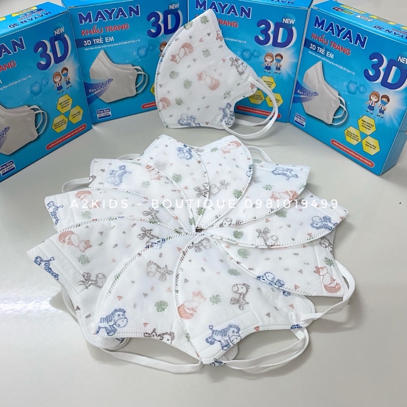 Khẩu Trang Cao Cấp 3D Mayan Kids PM2.5 4 Lớp Cho Bé Từ 3-11 Tuổi