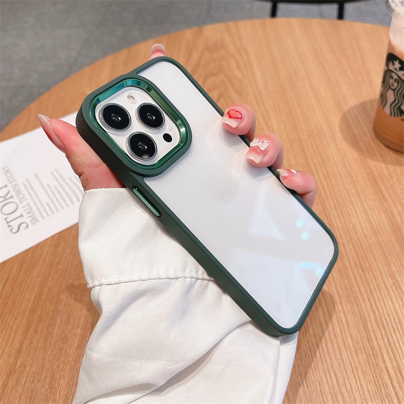 Ốp Điện Thoại Cứng Trong Suốt Viền Kim Loại Chống Sốc Cho iPhone 14 13 12 11 Pro Max