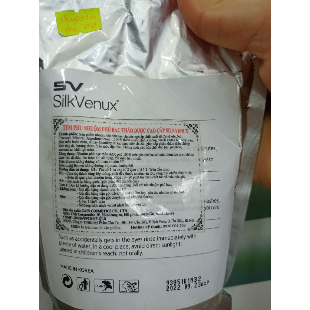 Nhuộm phủ bạc thảo dược Silk Venux Organic 500ml + Kèm theo oxy nhuộm