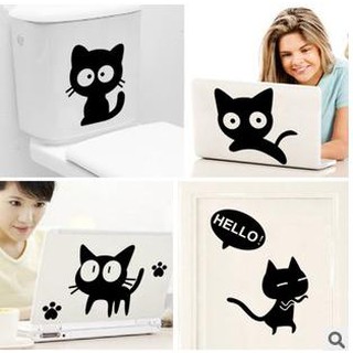 Decal dán toilet hình mèo đen dễ thương hoa lụa gương tròn hồ cá mini trang trí chụp ảnh tranh đính đá phong chỉ lụa