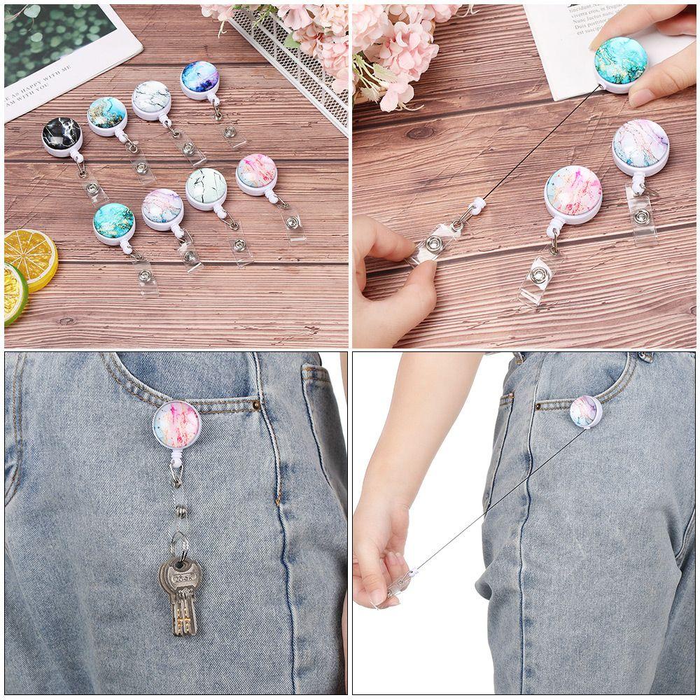 PISTA 1 Kẹp Giữ Thẻ Tên Chống Thất Lạc Họa Tiết Vân Đá Chất Lượng Cao