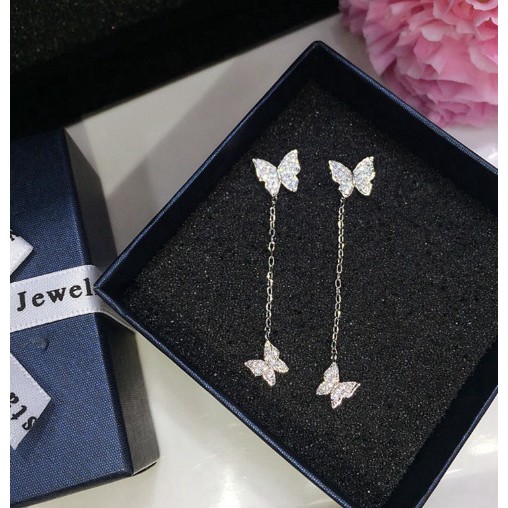 Bông Tai Mạ Bạc Bướm Đôi Form Dài ShopBeecow