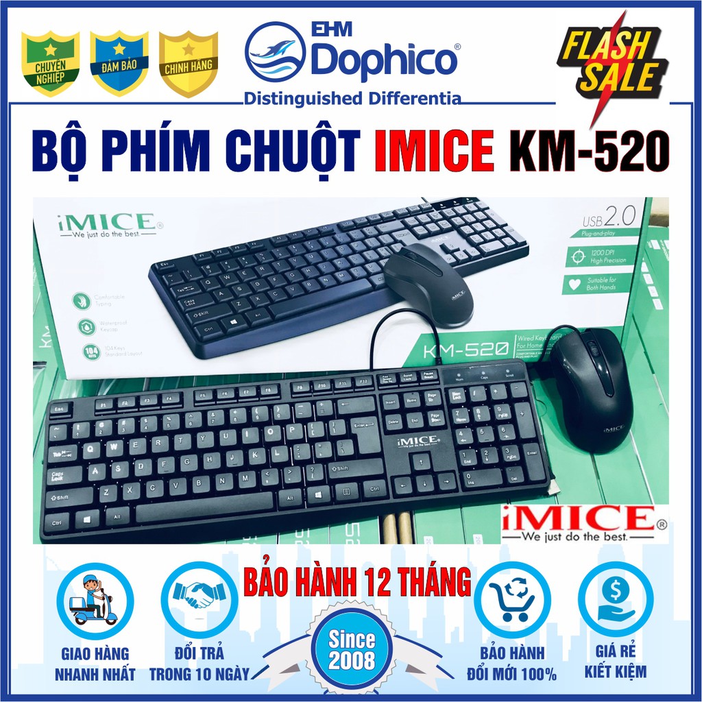 Bộ phím chuột văn phòng IMICE KM-520 có dây – chính hãng – bảo hành 12 tháng