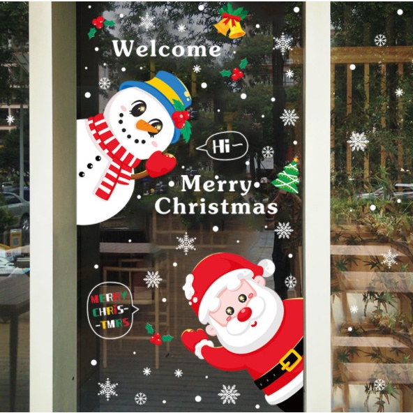Decal dán tường Noel Hít Tĩnh Điện không Dơ Kính - Người tuyết cùng noel đón giáng sinh