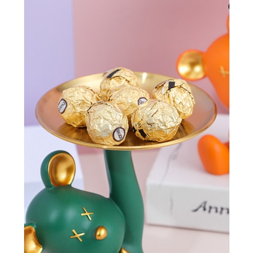 Tượng gấu bê khay decor trang trí nhà cửa, đựng mỹ phẩm trang sức và trái cây, trưng bày và quà tặng sang trọng