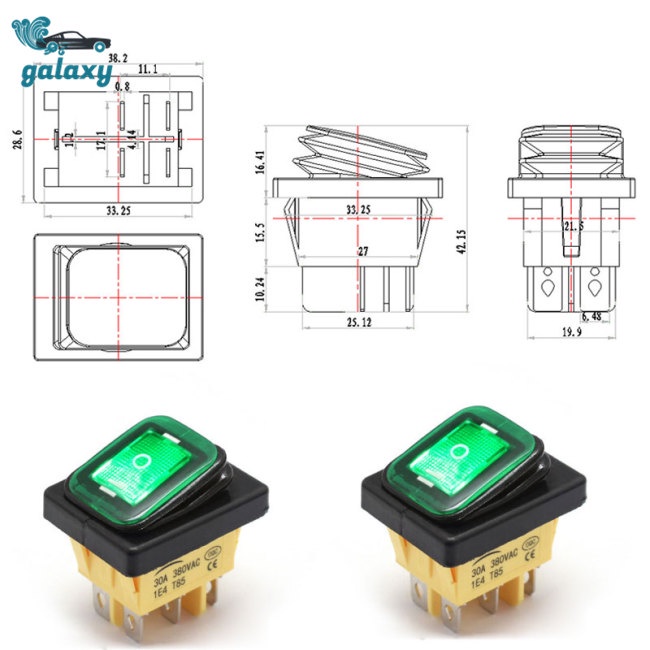 Galaxy Công Tắc On-Off-On 6 Chấu 12V Chống Thấm Nước Cho Xe Hơi, Tàu Thuyền