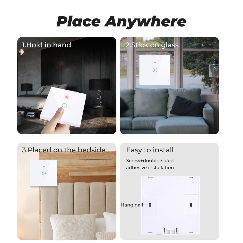 Công Tắc Điều Khiển Đèn Led Smatrul Thông Minh Không Dây Rf 433mhz 1 / 2 / 3gang