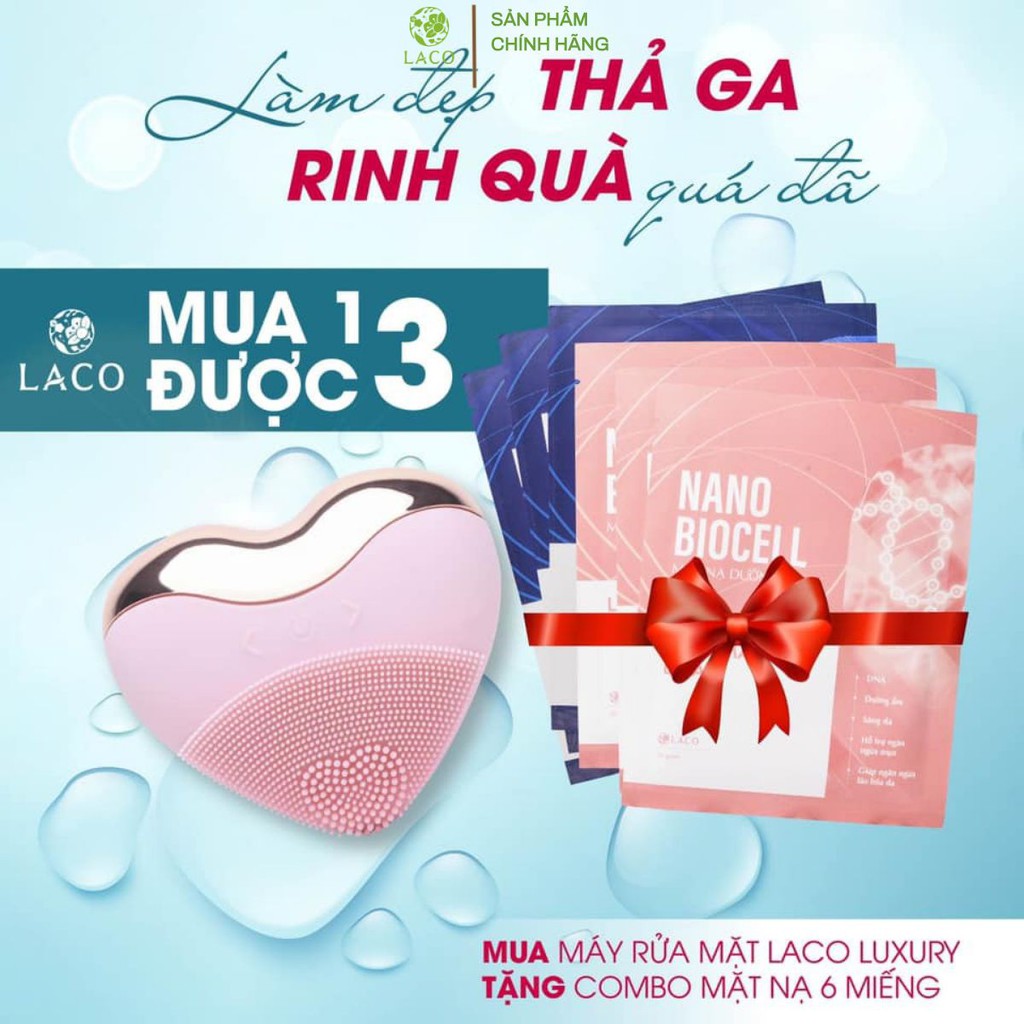 Máy Rửa Mặt cao cấp Laco Luxury hình Trái Tim – Tặng sữa rửa mặt cá hồi DNA 100ml