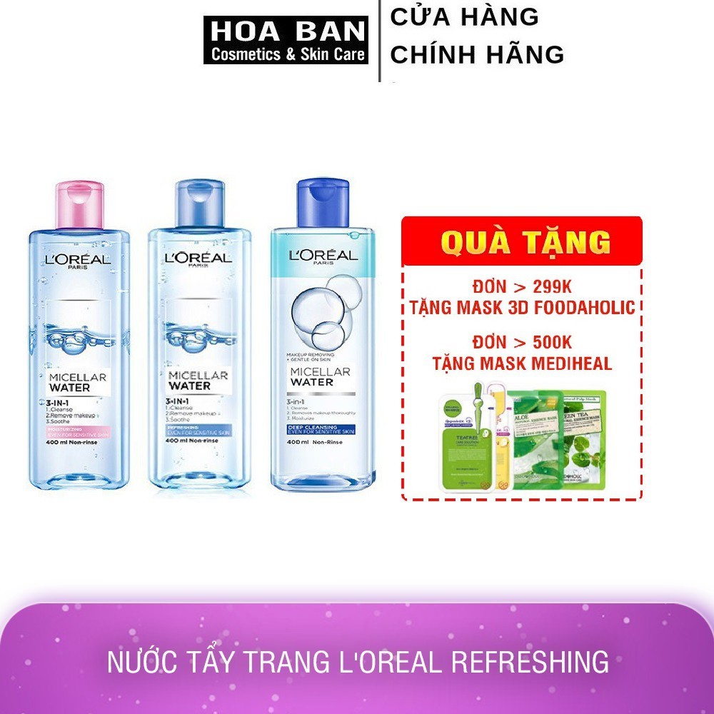 Nước tẩy trang cho mọi loại da L'Oreal Paris 3-in-1 Micellar Water 400ml