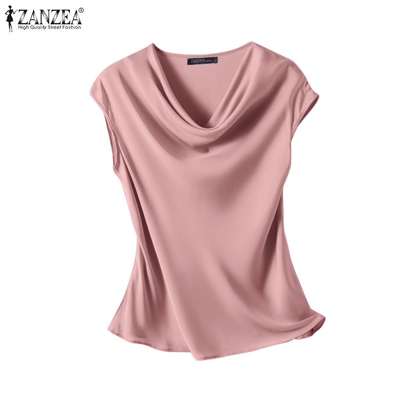Áo kiểu ZANZEA sát nách cổ tròn bề mặt satin thanh lịch thời trang dành cho nữ