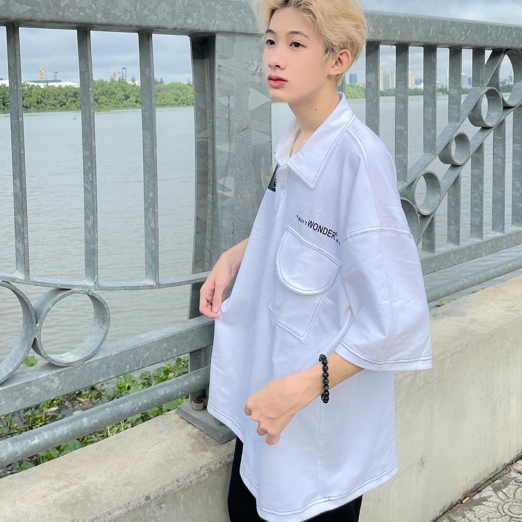 Áo Polo chỉ nổi Wonder - chất vải cotton su mềm mát - form to thụng tay lỡ