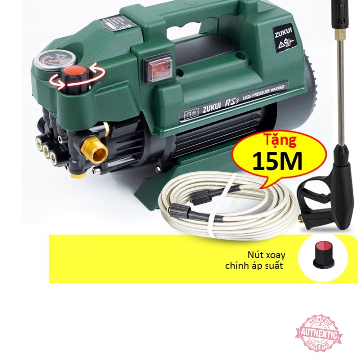 (Hỏa tốc) Máy rửa xe, Máy xịt rửa xe mini gia đình công suất mạnh 2400W Zukui RS3- C0007RS3 ống bơm nước 15m, vòi kim lo