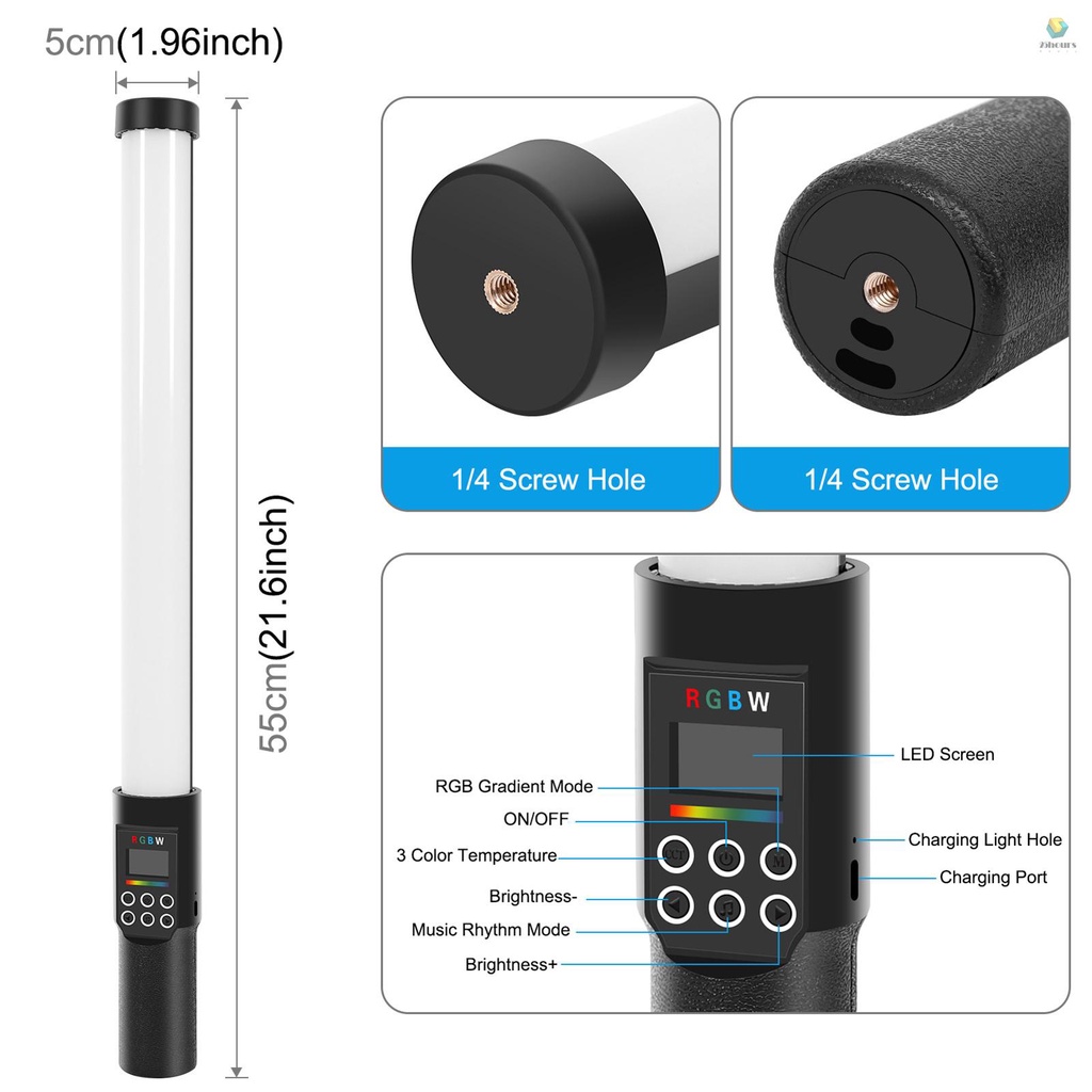 Gậy Đèn LED RGB 3000K-6500K 18K Hiệu Ứng Ánh Sáng Điều Chỉnh Được Kèm Pin Cho Máy Quay Phim / Phát Trực Tiếp