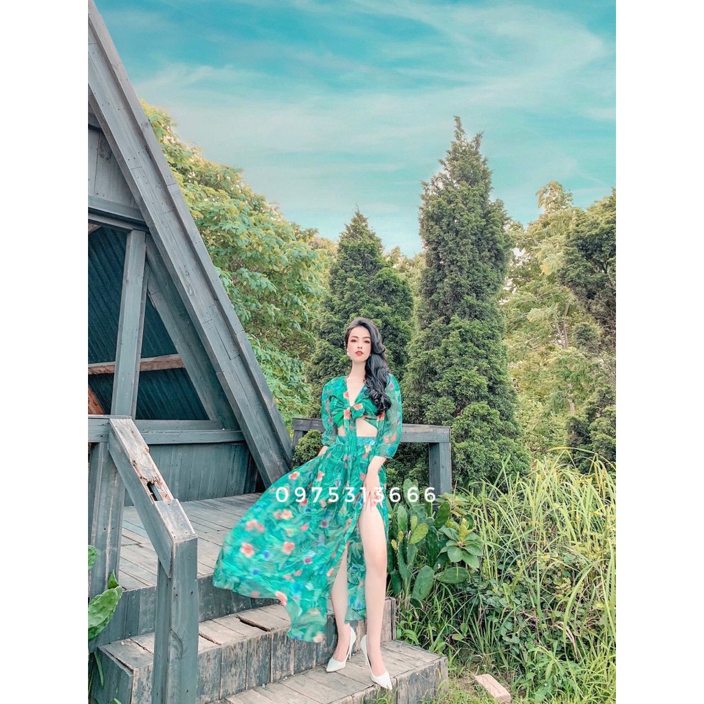 Set 2 Món Đi Biển, Đầm Maxi Đi Biển V97 Chất Voan Mềm Mát, Họa Tiết Hoa Rực Rỡ, Siêu Phẩm Cho Cô Nàng Sống Ảo. | BigBuy360 - bigbuy360.vn