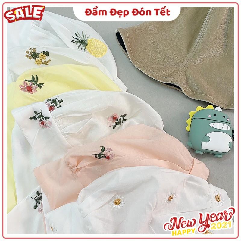 Sét Chân váy kém áo croptop tay phồng hoạ tiết hoa nhí | BigBuy360 - bigbuy360.vn
