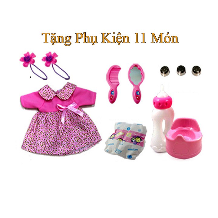 Búp Bê Em Bé , Biết Nói , Hát , Cười +( Tặng Phụ Kiện 11 Món) Áo Xanh