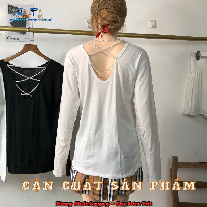 Áo thun phom rộng tay dài phối ngọc sang chảnh mẫu mới thời trang A35