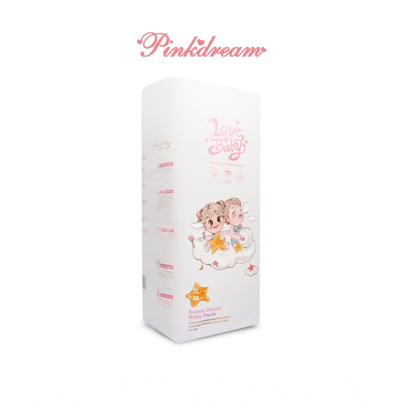 Tã/Bỉm quần hữu cơ PinkDream Love Baby size XL 38 miếng cho bé từ 12- 17kg