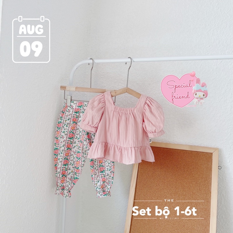 Bộ Đồ Bé Gái Dáng BabyDoll, Bộ Quần Áo Bé Gái Vải Thô mềm mát Size 80-120