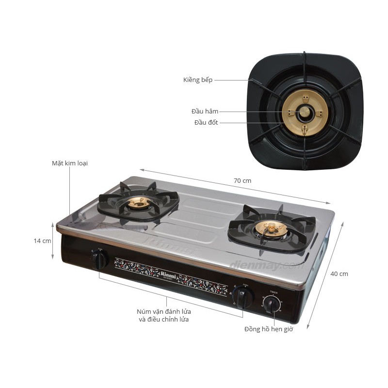 Bếp gas Rinnai RV-970 - RV-970ST mặt inox, có đầu hâm, dài 70cm, bảo hành chính hãng 2 năm- Alo Bếp Xinh