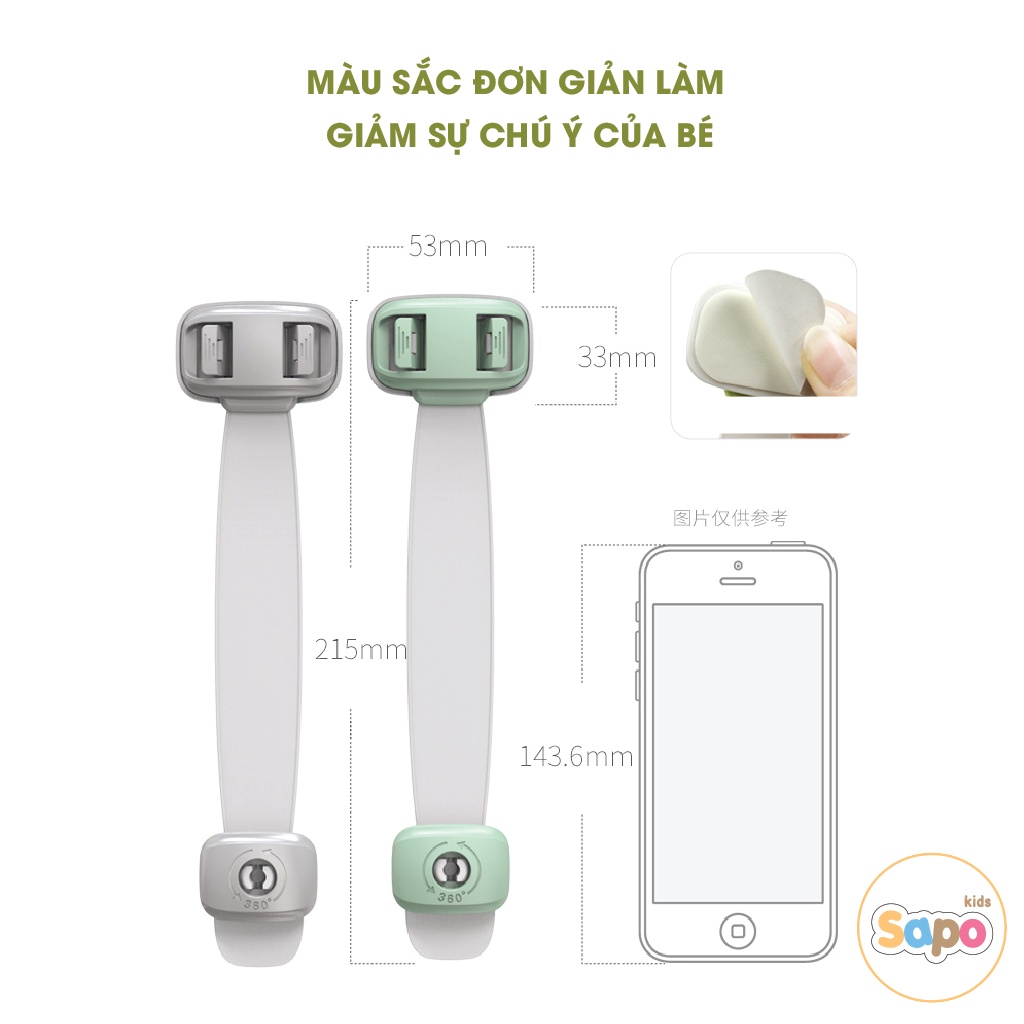 Khóa tủ lạnh, khoá ngăn kéo,khoá chống kẹp tay giữ an toàn cho bé Looktosee SAPOKIDS