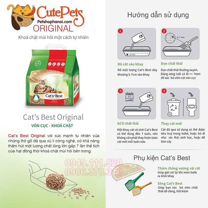 Cát gỗ cho mèo hữu cơ Cat Best Original 5L - Phụ kiện thú cưng Hà Nội