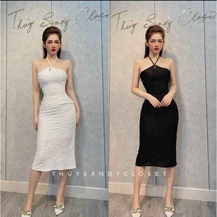Đầm ôm body 2 lớp cổ yếm from dài qua gối chất vải Xốp xịn sò Hàng Y Hình + Clip Chính Chủ