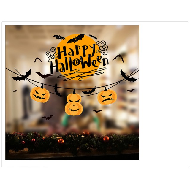Decal trang trí tường - Dây Treo Bí Đỏ Halloween