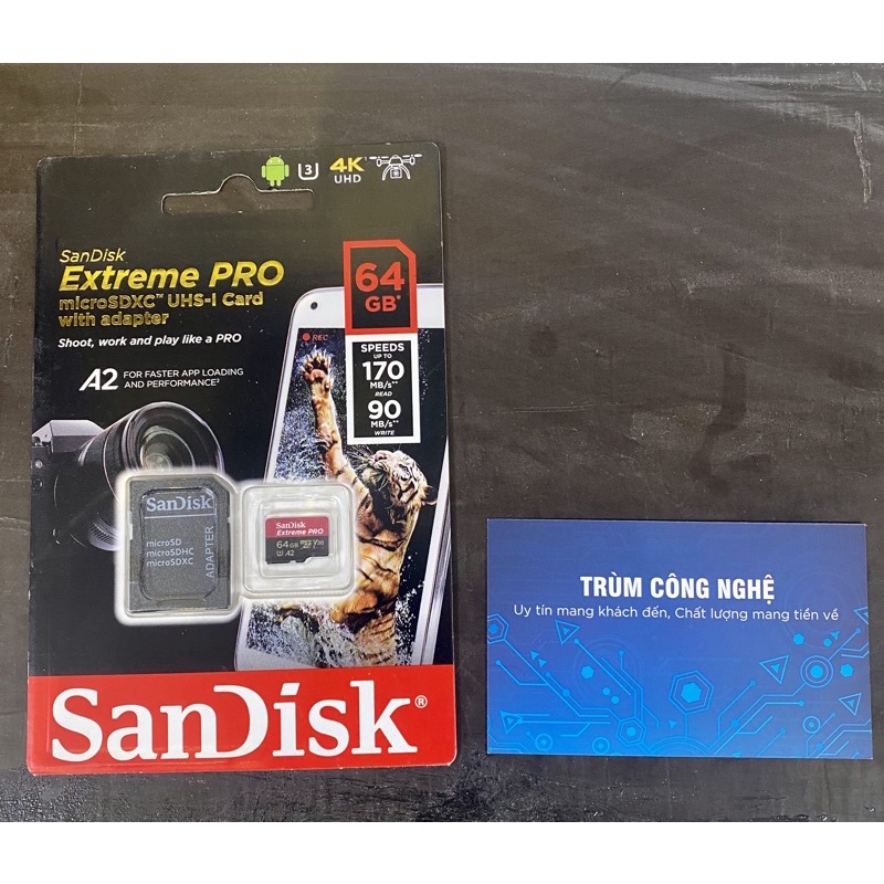 Thẻ nhớ 64GB SanDisk Extreme PRO A2 V30 U3 4K Class 10 170MB/s - Tốc Độ Siêu Cao