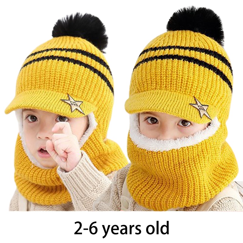 Mũ Beanie Lót Lông Cừu Giữ Ấm Mùa Đông Dành Cho Bé 2-6 Tuổi