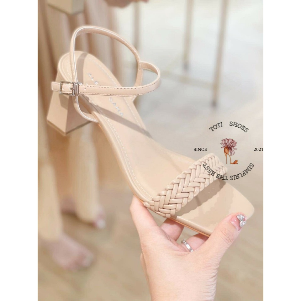 GIÀY CAO GÓT TOTIIE SHOES - SANDAL NỮ QUAI BẢN TO XOẮN BÍNH - GIÀY THỜI TRANG MŨI VUÔNG 5 PHÂN G2112130